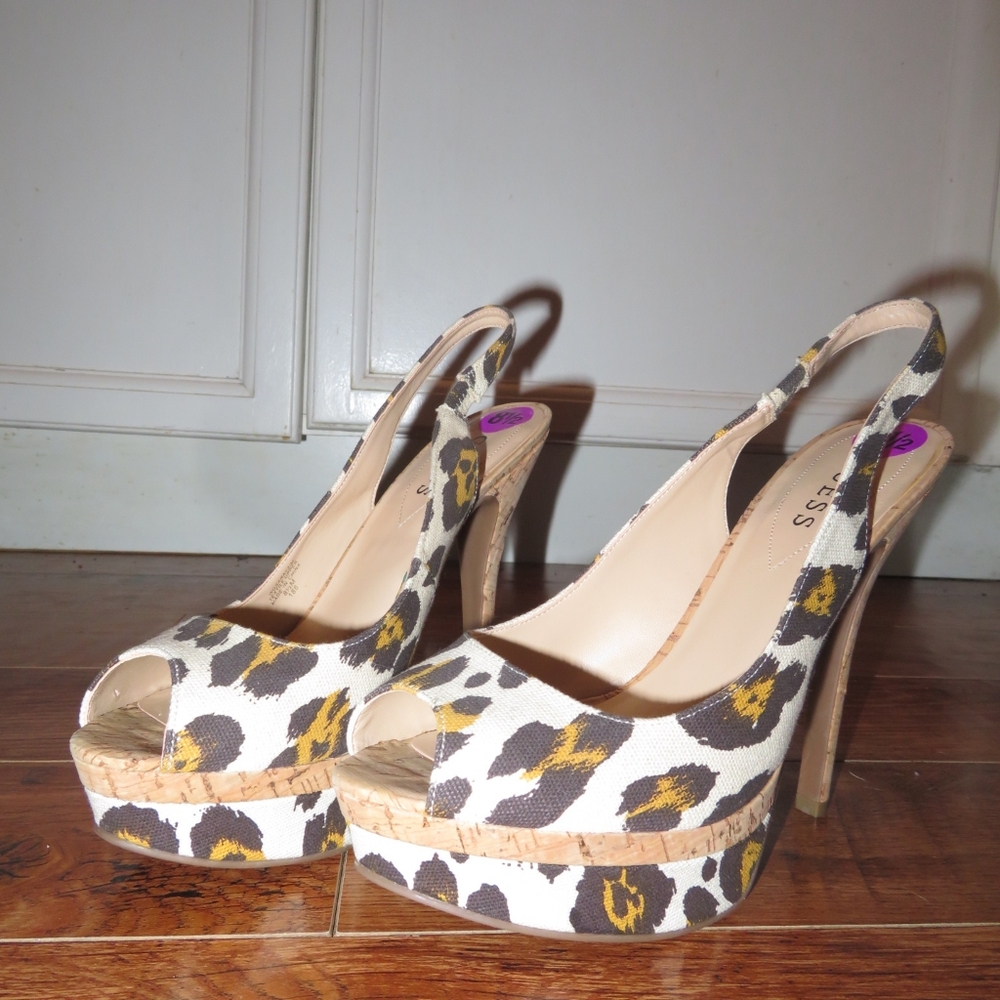 GUESS Leopard Print Platform Heels